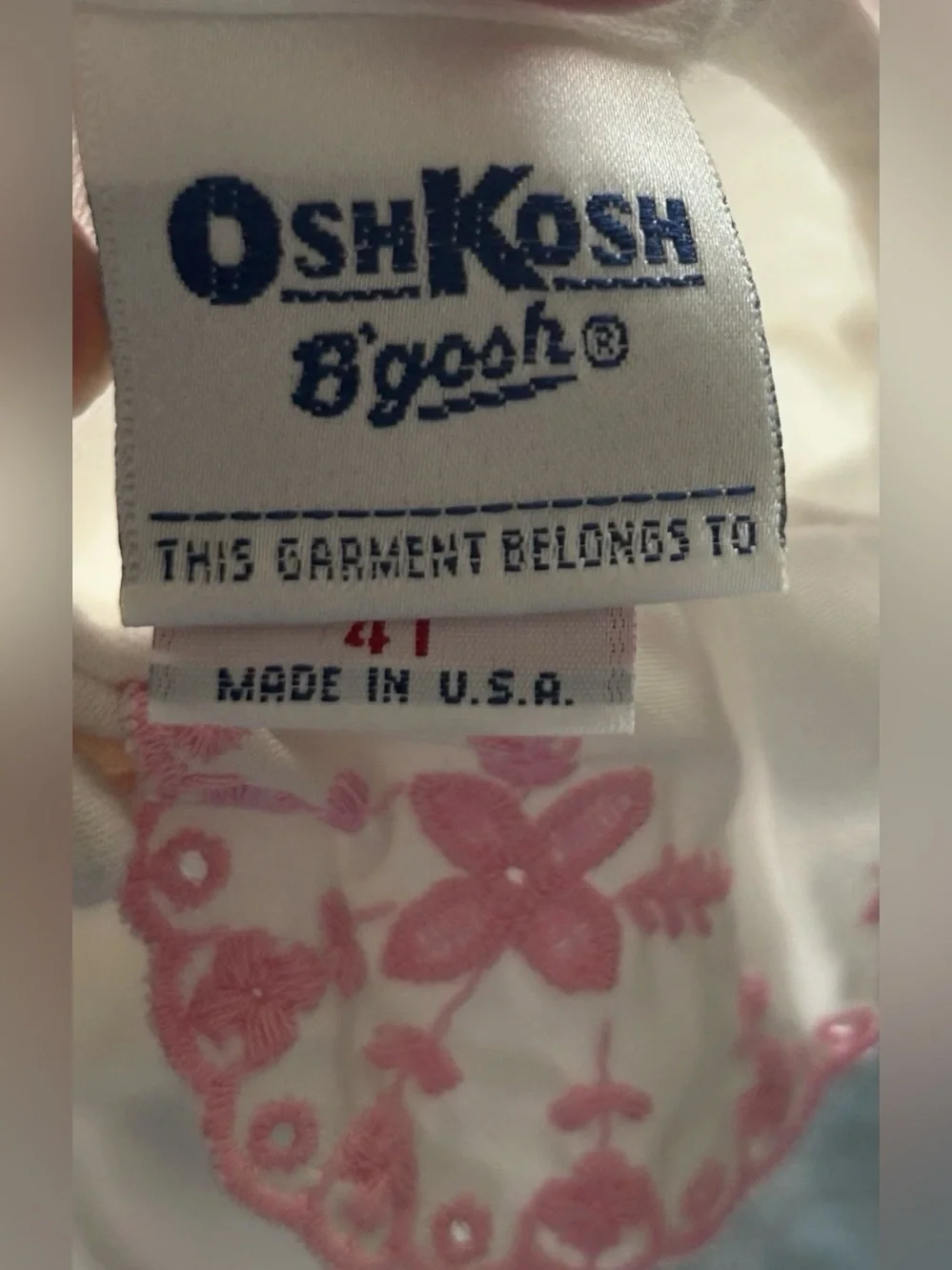 VTG OshKosh B'gosh Baby Girls Top 4T White Pink Embroidered Peter Pan Collar USA